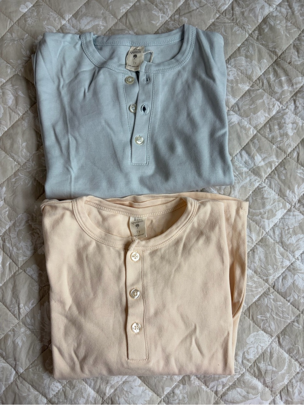Two-Button Henley Tops in Light Blue and